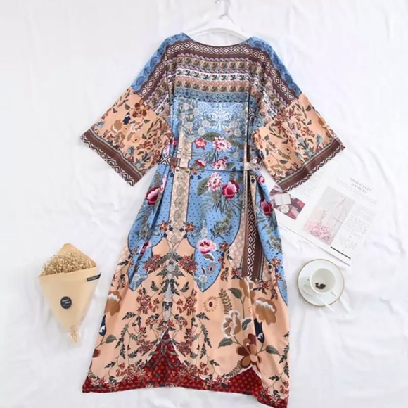 Floral Bohemian Kimono Robe Swim Cover Up - Picture 5 of 6